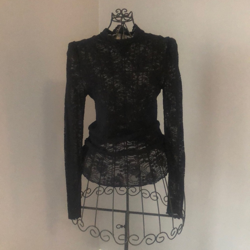 Free People Black Lace Long Sleeve Top